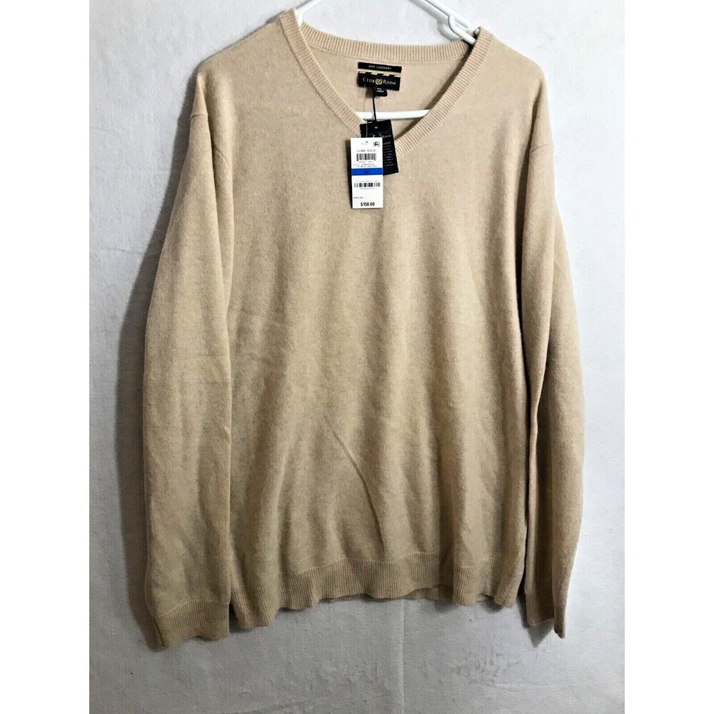 NEW Club Room Men Sweater Pullover Cashmere Size XL Oatmeal Tan Heather Crewneck